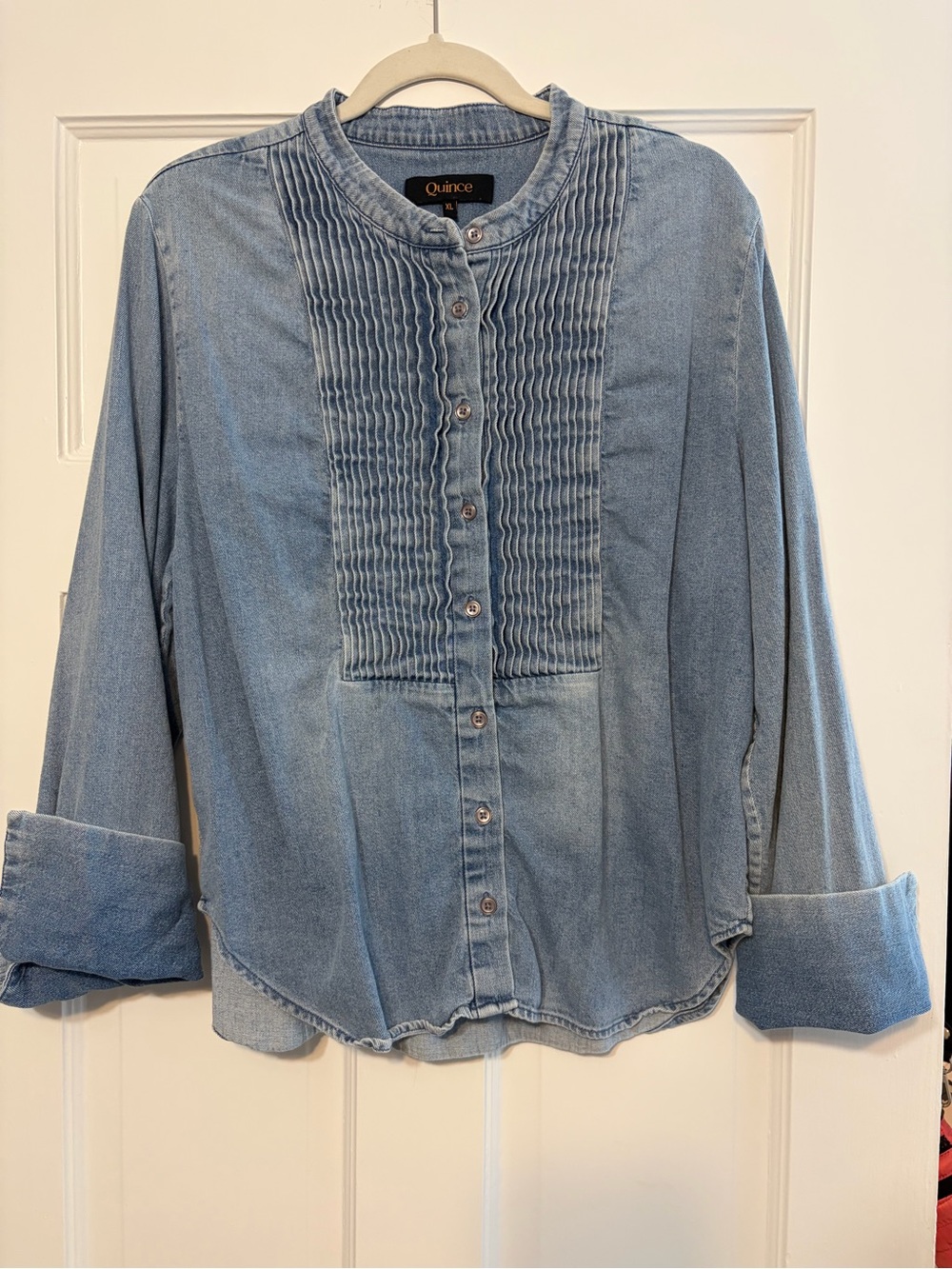 Quince Light Blue Pintuck Denim Button-Down Shirt
